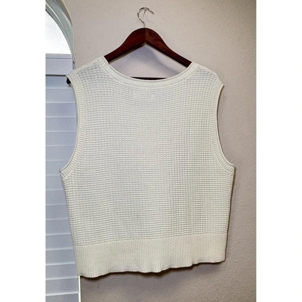 NWT Lucky Brand Women's Knit Sleeveless Sweater Pullover Size XL Cream Textured - Picture 4 of 7